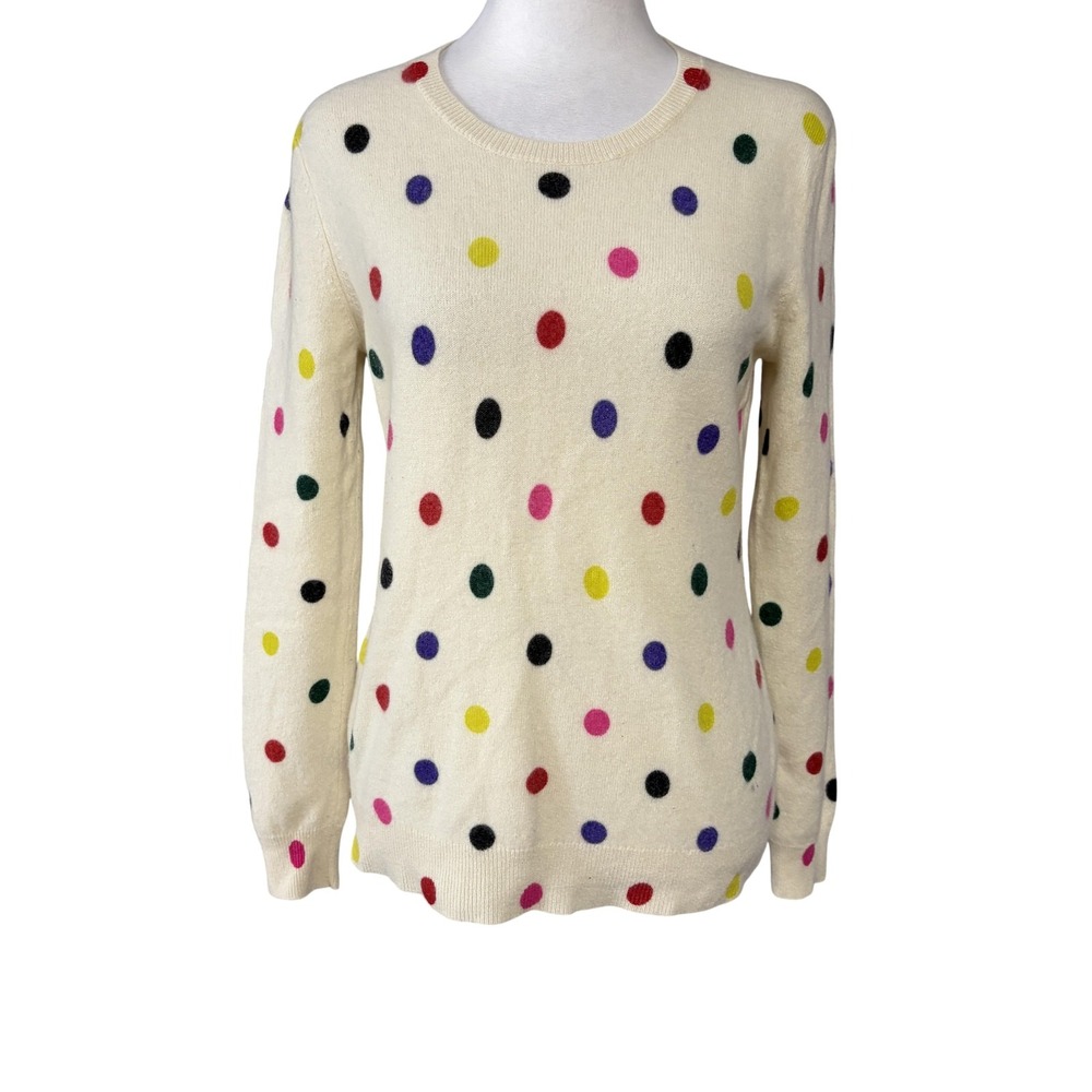 Lord & Taylor Sweater Womens Petite L Multicolor Cashmere Polka Dot Crew Neck